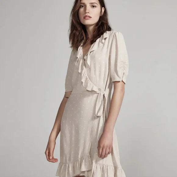 Sanctuary Polka Dot Faux Wrap Dress Women's Ruffle Lined - Picture 1 of 6